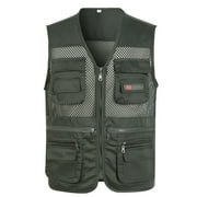 snowsong Mens Full Zip Vest,Men's Casual Outdoor Work Fishing Travel Photo Cargo Vest Jacket Multi Pockets 2024 New (Clearance),Sleeveless Jacket,Cargo Vest,Multi Pocket Vest Army Green 2XL